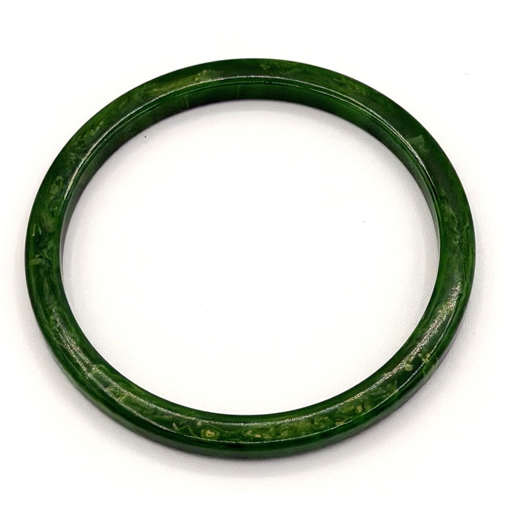 Vintage Tested Bakelite Green Marbled Creamed Spinach Spacer Bangle